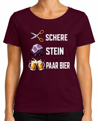 Imagen del producto de Camiseta para mujer, diseño "Tijera, piedra, papel, cerveza, divertido, beber, día del padre", color burdeos, talla XL