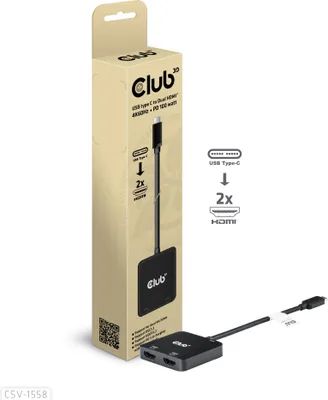 Image de Club3D MST-Hub USB 3.2 Typ C > 2x HDMI 4K60Hz +100W PD St/Bu retail