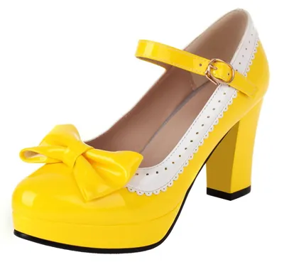 Productafbeelding van Dames Plateau Pumps met Strik - Geel
