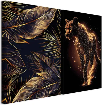 Image de murando - Tableau acoustique XL Set Élégant motif animalier Impression artistique sur toile 80 x 60 cm 2 pièces de 40 x 60 cm chacune Collage 2 panneaux muraux artistiques Isolation acoustique Tableaux sur toile Décoration - g-C-10199-b-a