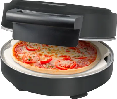 Produktbild von Bestron Pizzaofen für knusprige Pizzen in 5-10 Minuten, elektischer Pizzaofen mit bis zu echten 320°C Höchsttemperatur, inkl. Schamottstein uvm.