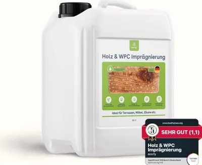 Produktbild von eco:fy Holz und WPC Imprägnierung Imprägniermittel Versiegelung Holz Terrasse Möbel Zaun Tisch gegen Grünbelag und Einschmutzung Transparent Lösemittelfrei PFC-frei