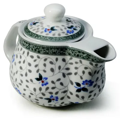 Teekanne 500ml, Porzellan, Edelstahl-Infuser, Blau-Weiß