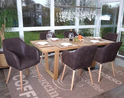 Obrázek produktu pro sada 6 jídelních židlí Malmö T381, židle kuchyňská židle, retro design 50. let  textil, vintage tmavě hnědá, světlé nohy