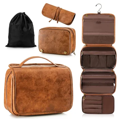 Produktbild von Kulturbeutel für Herren, Geschenke für Männer aus Kunstleder, kulturtasche zum aufhängen, 3 in 1 multifunktional abtrennbare kulturtasche, Waschtasche