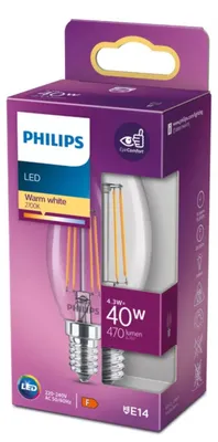 Obrázok produktu pre Philips 8718699763077, 4,3 W, 40 W, E14, 470 lm, 15000 h, Teplá biela