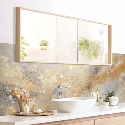 Produktbild von Wandverkleidung Bad Muster selbstklebend - 0.35 mm Wandpaneel matt wasserfest Design gold Abstrakt Badrückwand fugenlos 300x85 cm