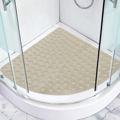 Produktbild von Eckduschmatte rutschfest 70x70 cm Khaki Dreieckig mit Saugnäpfen
