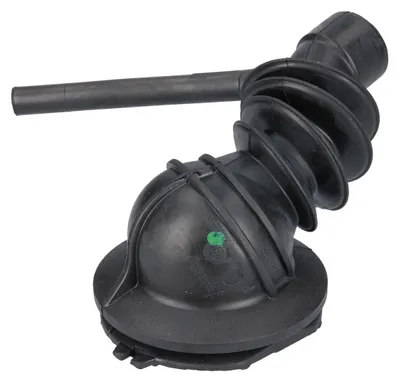 A black flexible hose with bellows is shown against a white background.