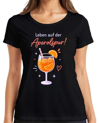 Productafbeelding van Leven in het teken van Aperol! Zomercocktail, Spritz, meidenavond, feest, dames T-shirt, zwart, maat S