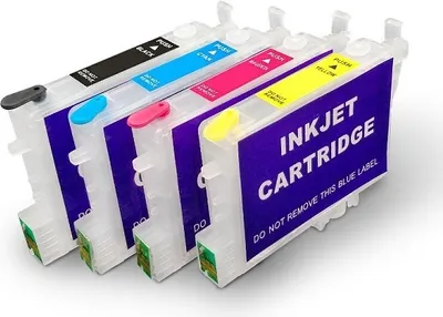 Image de Cartouches d'encre rechargeables compatibles avec Epson T0441, T0442, T0443, T0444 - 4 cartouches rechargeables avec puces de réinitialisation automatique