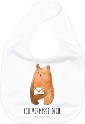 Produktbild von Mr. & Mrs. Panda Lätzchen Bär Liebesbrief - Weiß - Geschenk, Vermissen, Schlabberlätzchen, Schlabberlatz, Freundin, Für Babys, Teddy, Liebeskummer, Kinderlätzchen