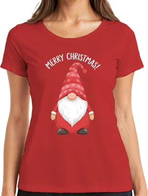Produktbild von Merry Christmas! Weihnachtsgnom Wichtel Weihnachten Schneeflocken Damen T-Shirt, Rot, XXL