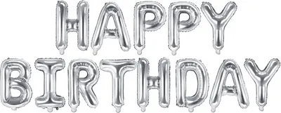 Immagine prodotto di Palloncino foil decorazione compleanno Happy Birthday argento 340 cm x 35 cm