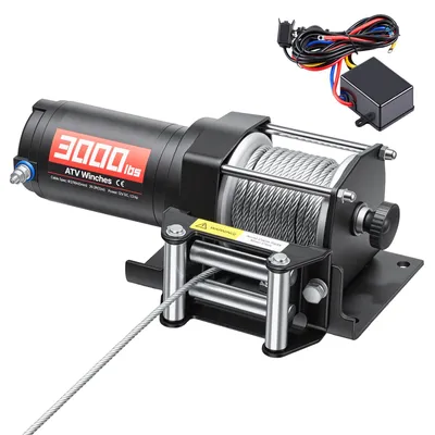 Produktbild von SucceBuy Elektrische Seilwinde 1360 kg, 12 V DC Motorwinde mit Φ4,7 mm x 12 m Stahlseil & kabelgebundener Fernbedienung, IP55, Aluminiumgehäuse, Elektrowinde für ATVs, Schwarz