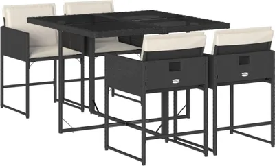 Obrázok produktu pre vidaXL 5-dielny záhradný jedálenský set s vankúšmi Black Poly Rattan
