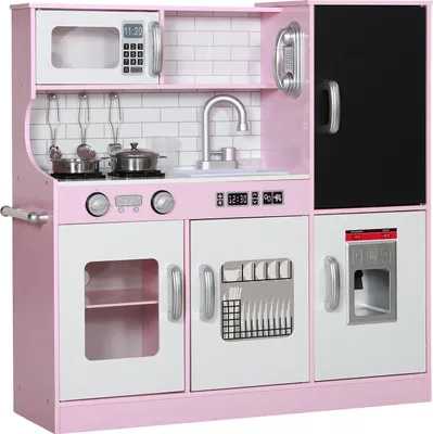 Produktbild von Kinderküche Spielküche mit Spielzeug Telefon, Kreidetafel, Mikrowelle, Herd, Spüle, Puppenküche mit Küchenzubehör, Eiswürfelmaschine für 3-8 Jahre Kinder, Rosa