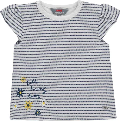 Produktbild von Kanz Mädchen Bluse Kurzarm mit Schmetterlingsärmeln und dunkelblauen Streifen