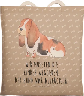 Produktbild von Mr. & Mrs. Panda Tote Bag Hund Basset Hound - Hundeglück - Geschenk, Lustig, Stofftragetasche, Stoffbeutel, Tasche, Tragetasche, Sprüche, Lustiger Spruch, Einkaufstasche