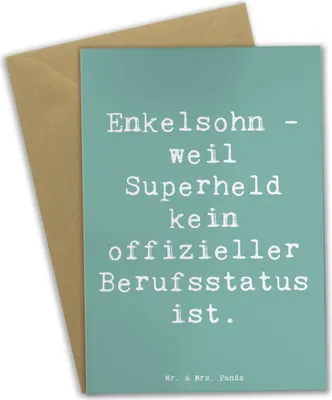Produktbild von Mr. & Mrs. Panda Grußkarte Spruch Enkelsohn Held - Meeresbrise - Geschenk, Familie, Freude, Beileidskarte, Geburtstage, Lächeln, weihnachtskarten, hochzeitskarten, Liebe