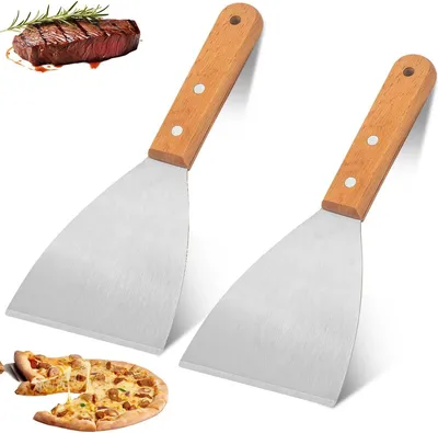 Imagen del producto de Juego de espátulas para parrilla, de 2 piezas, espátulas de acero inoxidable triangulares, de 23 cm, para la cocina
