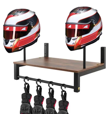 Produktbild von Motorradhelm Halter mit Wandmontage und Aufbewahrungsklammern