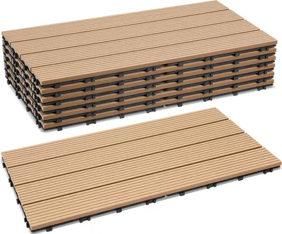 Produktbild von Ikodm 6er Set WPC Terrassenfliesen für Garten, 4 Lamellen, 30 × 60 cm, Klicksystem, Holz-Kunststoff-Verbund in Teakoptik