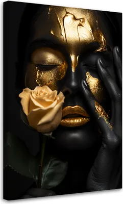 Produktbild von Leinwandbild Gold Frauengesicht Glamour 60x90 Feeby Schwarz bild für die wand bereit zum aufhängen