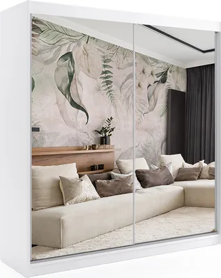 Produktbild von ALTDECOR Kleiderschrank mit Spiegel und Schiebetüren, kugelgelagerte Führungsschienen und Aluminium-Leisten - DEBI - 200 cm - Weiß