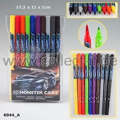 Produktbild von Monster Cars Filzstifte - 10 Doppelfasermaler