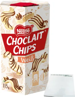 Produktbild von Nestle Choclait Chips Weiß (115g Packung) + usy Block