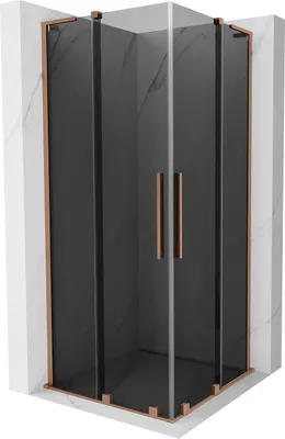 Produktbild von Mexen Velar L Duo Duschkabine Schiebetür 90 x 90 cm, Graphit, gebürstetes Kupfer - 871-090-090-02-43-65