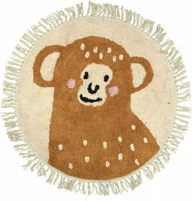 Produktbild von Teppich Kinderteppich Rund Kinderzimmer Läufer Kurzflor Braun Ø90cm Affe