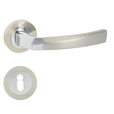 Produktbild von DOMINO Türgriff Drückergarnitur BB-Buntbart Set | Rund-Rosette | Türklinke für Bürotür, Kellertür & Innentür | Türbeschläge aus Aluminium | Chrom/Nickel Türdrückergarnitur | RAMY-R M6/M9