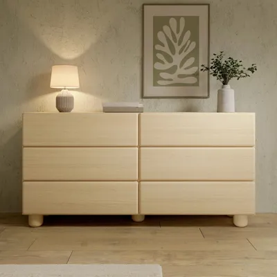 Produktbild von Kommode CERVI 160 cm Eiche Vicenza 6 Schubladen Push-to-open Holzfüße Modern