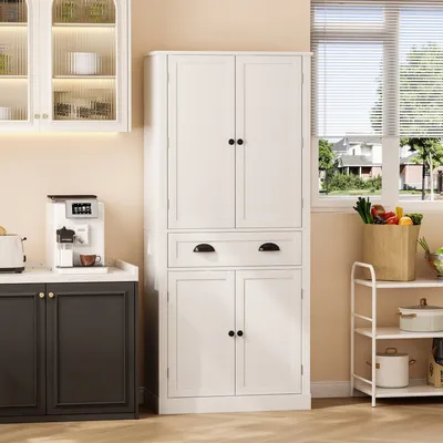 Produktbild von Odikalo Küchenbuffet Sideboard Küchenschrank 4 Türen 1 Schublade Ablageflächen 6 Staufächer Weiss