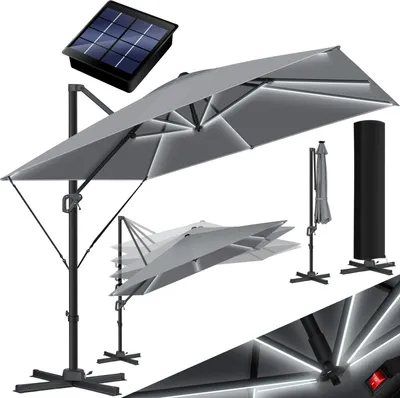 Produktbild von Kesser Sonnenschirm 300x300 cm, UV50+, 360° dreh-, neig- & kippbar, mit Kurbel, inkl. Abdeckung & Windsicherung, Solarpanel & LED-Lichter, Polyester, SUN XL Serie