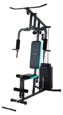 Productafbeelding van Cecotec Drumfit HomeGym 1000, enkelvoudige trainingsstation, 120 kg (max. gewicht gebruiker), 65 kg (max. gewicht gewichten), geschikt voor rug-, biceps-, borst-, onderarmen-, schouder- en triceps-oefeningen, zwart, 1780 mm (hoogte), 1060 mm (breedte)