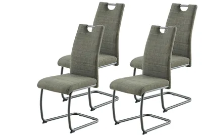 Produktbild von Hela Tische, 4er Set Freischwinger Esszimmerstuhl Florenz, Bezug Webstoff Grün+passende Gestellfarbe, ergonomische Lehne mit Griff, 120kg belastbar