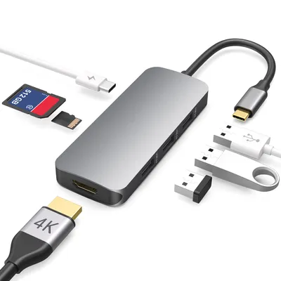 Produktbild von dodocool 7-in-1-Multifunktions-USB-C-Hub mit Stromversorgung 4K HD-Ausgang SD / TF-Kartenleser PD-Ladeanschluss und 3 USB 3.0-Anschluesse fuer Apple MacBook 13,3 Zoll / MacBook Pro 13 Zoll / HUAWEI Matebook X 13 Zoll / Samsung Galaxy S8 5,9 Zoll und mehr (Space Grey)