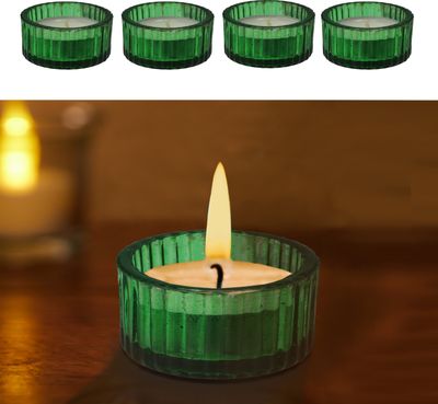 Teelichthalter 4er Set Glas grün Ø5x3cm Teelichtglas Kerzenglas Windlicht Glasgefäß Tischdekoration Kerze Adventsdeko Teelichthalterung