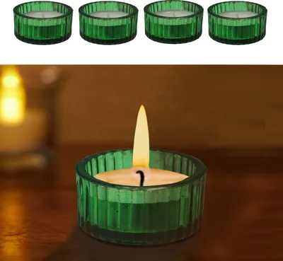 Produktbild von Teelichthalter 4er Set Glas grün Ø5x3cm Teelichtglas Kerzenglas Windlicht Glasgefäß Tischdekoration Kerze Adventsdeko Teelichthalterung
