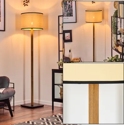 Produktbild von Tamarispa Stehlampe mit Holzfuß und Schirm aus Papiergeflecht