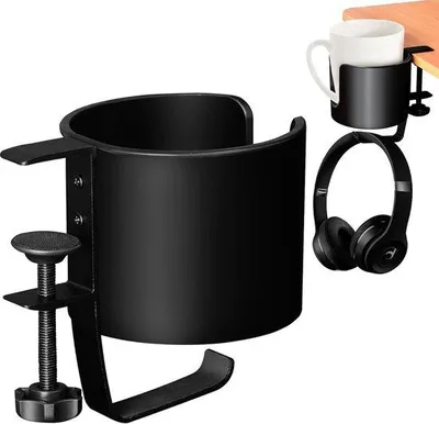 Immagine prodotto di Portabicchieri multiplo e supporto per cuffie da ufficio con design antiscivolo, nero