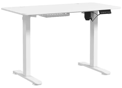 Image de Bureau - Réglable en hauteur électriquement - 120 x 60 cm - Structure en métal - Plateau en bois - Design moderne - Blanc