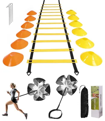 Imagen del producto de Accesorios para entrenamientos de fútbol, escalera de agilidad, escalera de entrenamiento de 6 metros y 12 conos