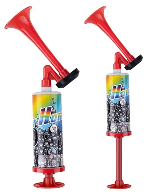2 Drucklufthörner, Hand-Fanfare, Signalhorn für Fußball, rot