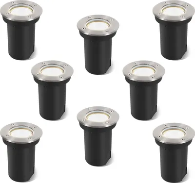 Immagine prodotto di TolleTour 8x 3W luce da pavimento orientabile IP67 per esterni LED faretto da incasso a pavimento lampada da pavimento bianco neutro - corpo argento