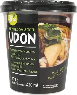 Produktbild von Allgroo Udon Cupnudeln Pilz und Tofu Geschmack 173g