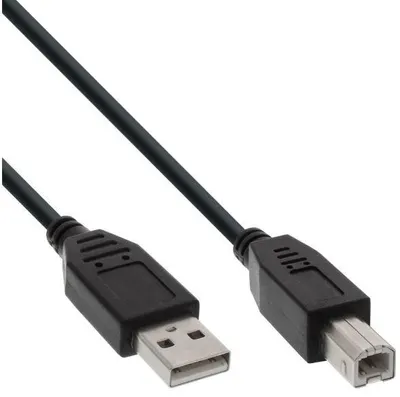 Produktbild von InLine USB 2.0 Kabel, A an B, schwarz, 2m, 2 m, USB A, USB B, USB 2.0, Stecker/Stecker, Schwarz